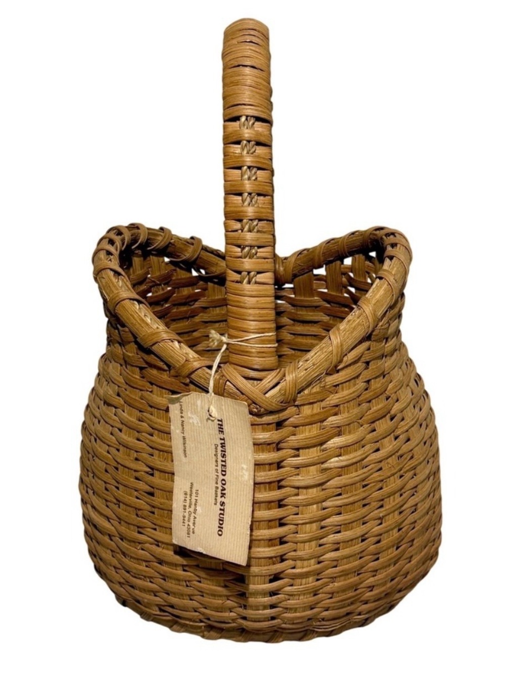 Handwoven‎ Basket Tall Twisted Handle Artisan Reed Basket Twisted Oak Studio